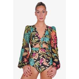 PatBO Black Tropicalia Plunge Bodysuit Size M